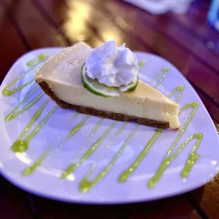 a slice of key lime cheesecake