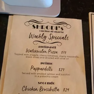 a menu for a restaurant