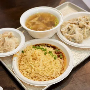 Wheat Noodle with Peanut Butter Sauce; 4A. Pork and Chive dumpling; 4B. Pork and Cabbage dumpling; Beef Tripe Soup