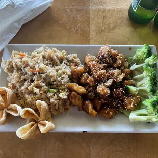 Sesame chicken, fried rice lunch special!