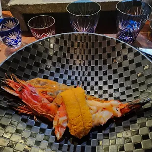 Special prawns from Spain topped with Uni from Santa Barbara  !