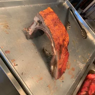 a piece of meat on a tray