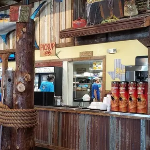 Order, pick up, and drink counter