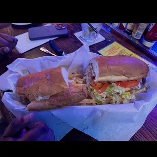 Delicious Fried shrimp po-boy. Again plenty for two or lunch tomorrow.
