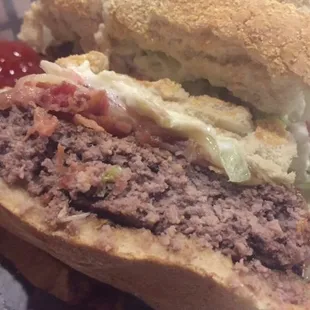 Burger cut-in-half! Is that luscious or WHAT???? So good!!!