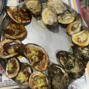 Super sampler of charbroiled oysters.  Can&apos;t decide between their delicious offerings - get 3 of each!