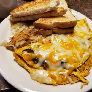 Chorizo omelet w/ hash browns and sourdough toast
