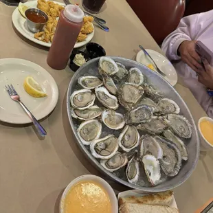 Black Point Oysters from Canada, East Point Oysters from Massachusetts, Calamari, and Lobster Bisque