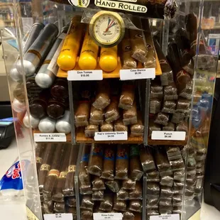 a display of various types of doughnuts