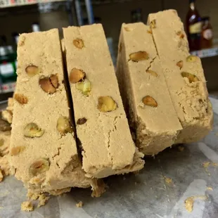 a stack of pieces of fudge