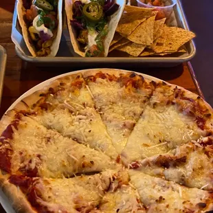 Pizza, chicken tacos