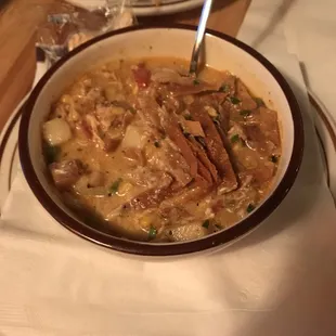 a bowl of soup on a table