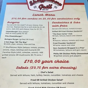 Lunch menu