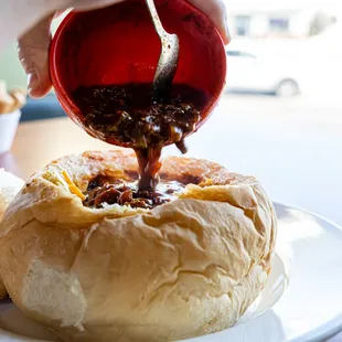 Homemade Chili in a bread bowl