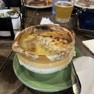 Baked French onion soup.