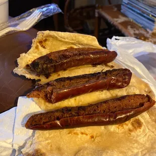 Overcooked dry sausage