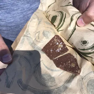 milk chocolate with toffee and salt (we got a bunch more flavors but ate them so fast lol)