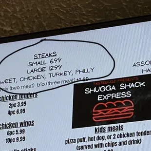 Original menu which was on the overhead monitor