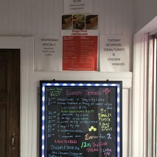 a menu on a chalkboard