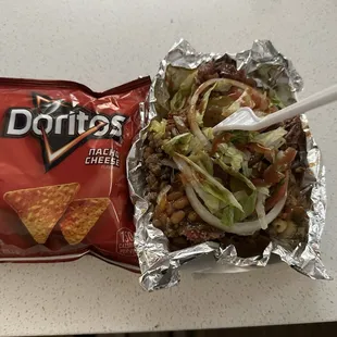 Portion size on loaded mac. (Left: small bag of Doritos, Right: $15 loaded Mac)