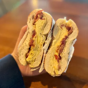 Everything bagel with bacon, egg, and cheese