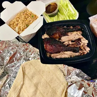 Peking Duck side rice and cucumber slices