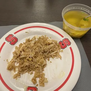 Chicken Fried Rice (w/shrimp sauce) and Wonton Soup.  Terrible pic.  It was so good I forgot to snap a pic before it was almost all gone.