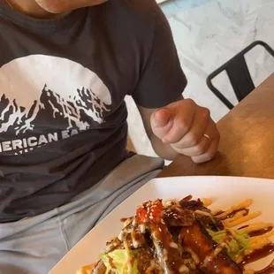 Salmon skin salad and my cute husband