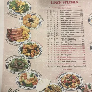 the menu for lunch specials