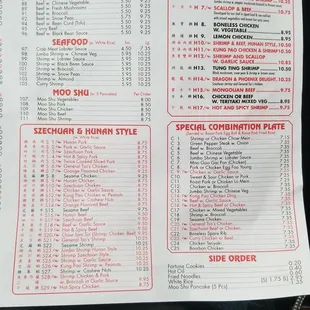 the menu for the restaurant