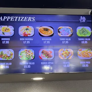 Appetizer menu