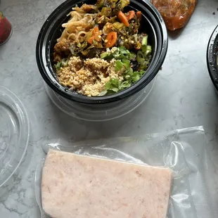 Shan noodle salad (top) &amp; sour shrimp (bottom)