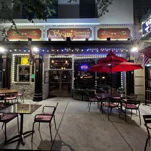 Sidewalk view at night