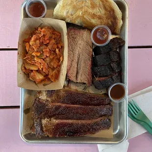 brisket, spare ribs , roti, smoked kimchi