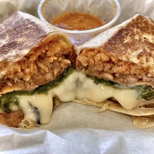 Chilé Relleno Burrito w/ rice &amp; beans, salsa on side, just delightful.