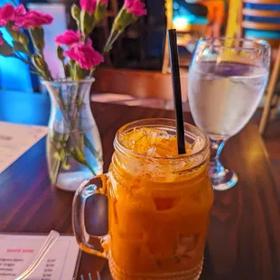 a drink in a mason jar