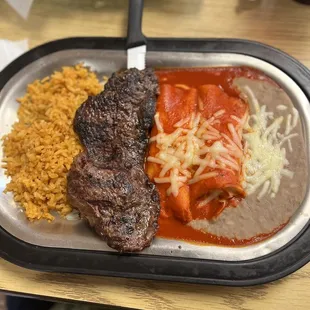 Combination plate with NY strip.