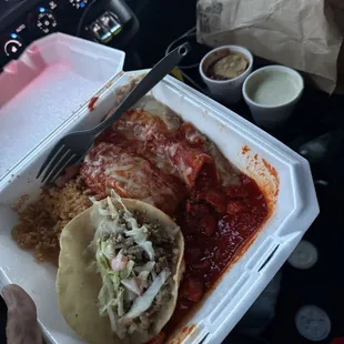 My delicious #3 combination to go, complete with a sopapilla w/honey!