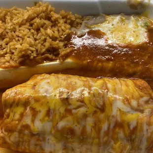 Chimichanga plate with red sauce