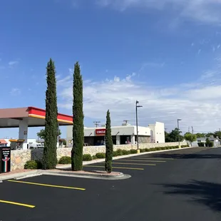 a gas station and parking lot