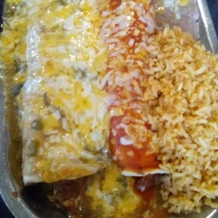 Red and green chile smothered burrito plate at Si Senor. One of my favorite meals. Delicious!