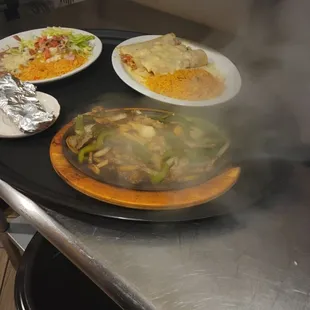 three plates of food