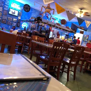 tables and chairs in a restaurant
