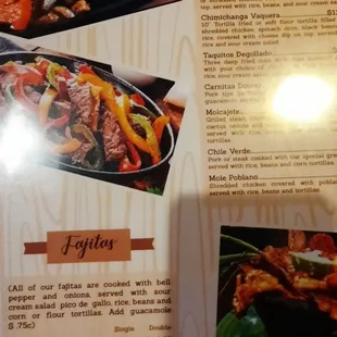 the menu of a restaurant