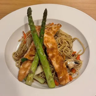 Grilled salmon teriyaki (spaghetti)