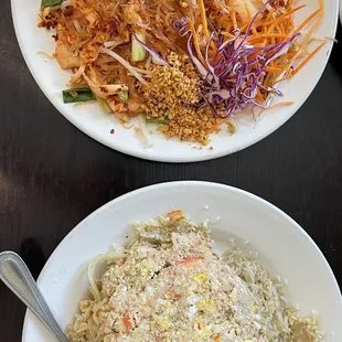 Top - Pad Thai Woon Sen Bottom - Crab Fried Rice