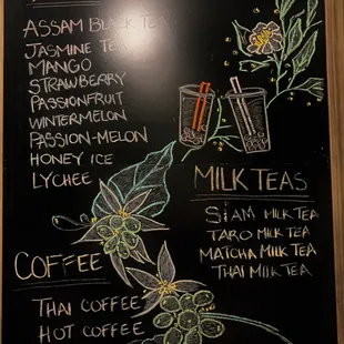 Coffee and Tea menu