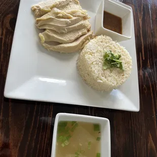 43. Khaki Mun Gai: Steamed chicken breast served over rice with house made ginger sauce.
