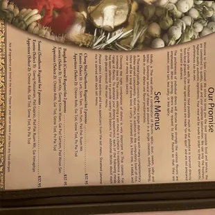 the menu for the restaurant