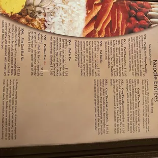 the menu of the restaurant